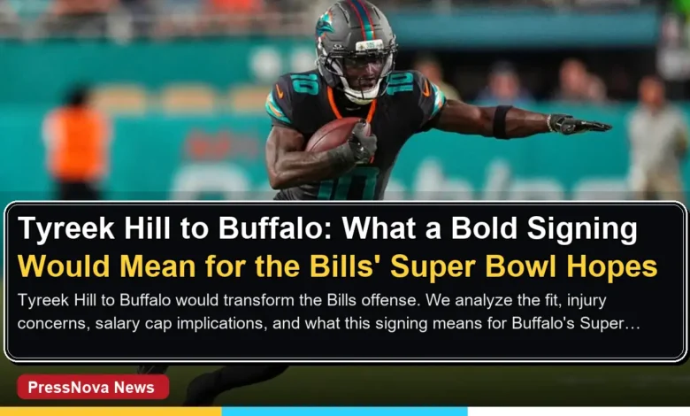 Tyreek Hill in a Buffalo Bills uniform concept art sprinting on the field