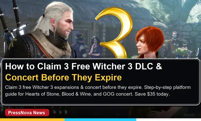 Witcher 3 free DLC claim guide featuring Hearts of Stone and Blood and Wine expansions artwork