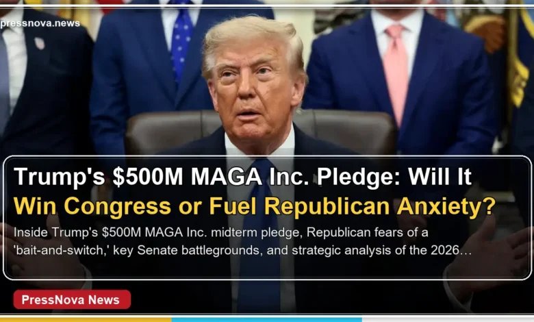 President Donald Trump speaks in the Oval Office about MAGA Inc. spending $500 million on House and Senate races.